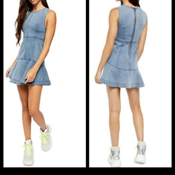 Free People Denim Alex Mini Dress Size 10 NWT - Picture 2 of 4